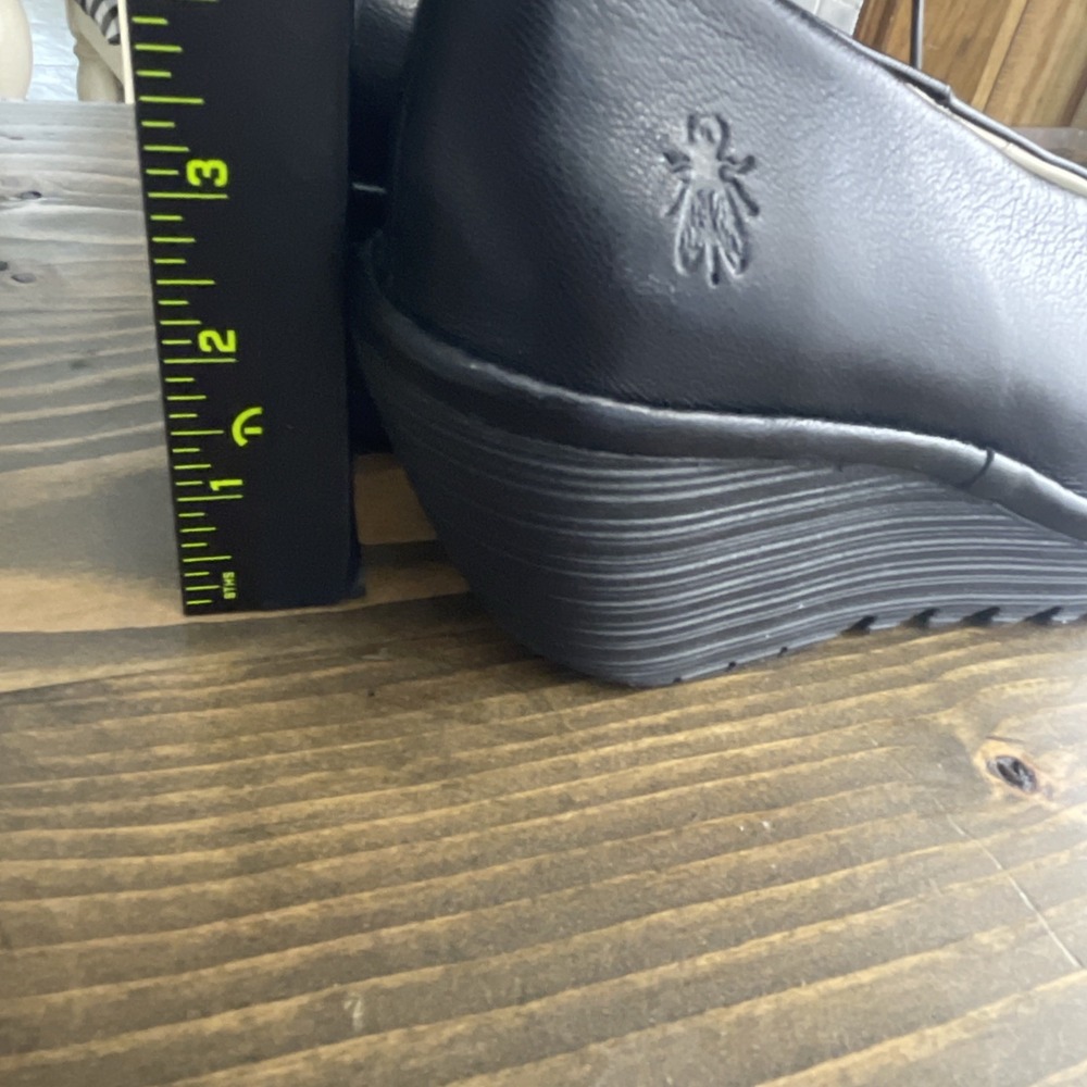 Fly London Black Leather Slip-On Heels - Picture 11 of 12